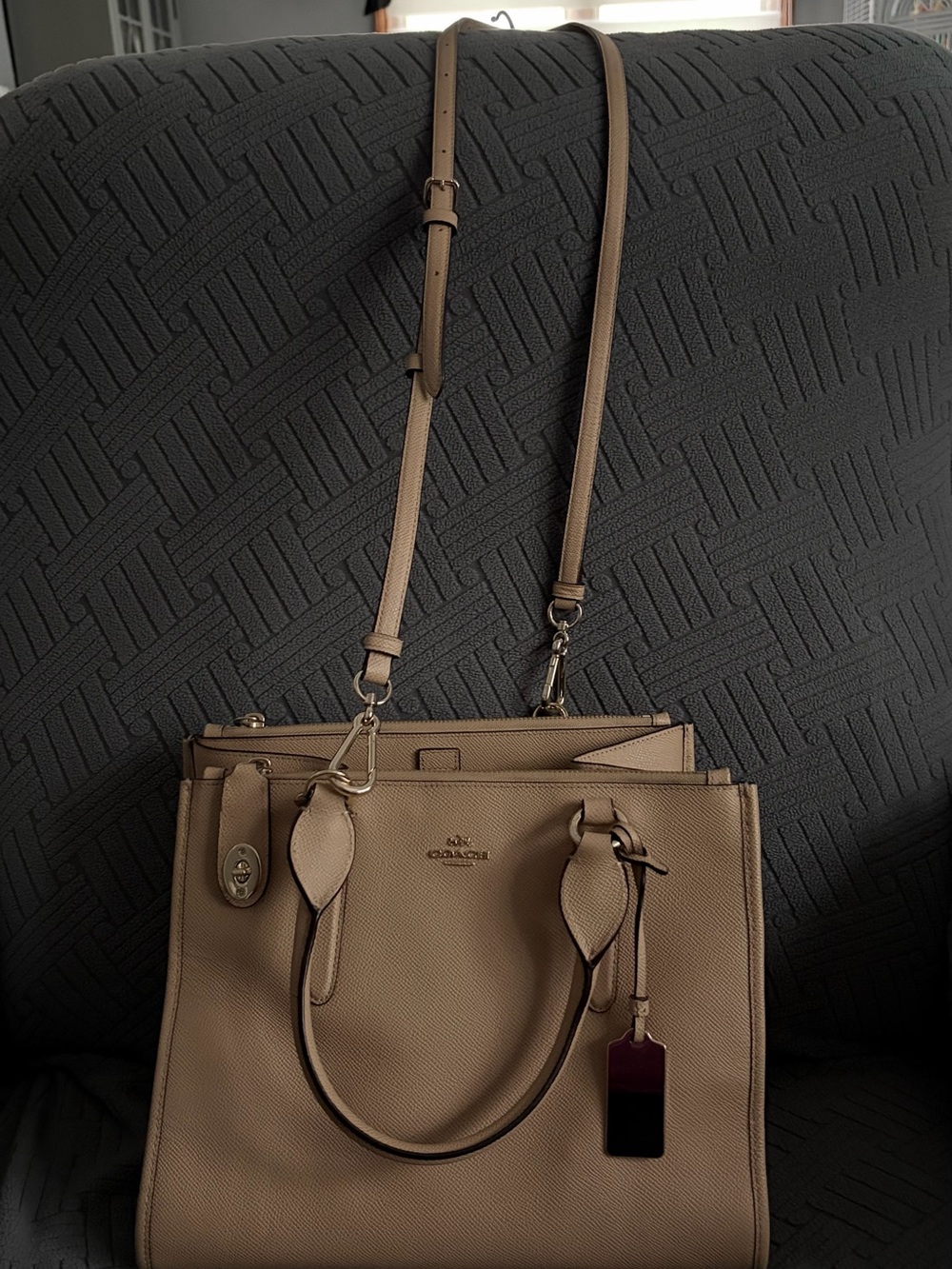 Coach Taupe Saffiano Leather Satchel with Removable Strap